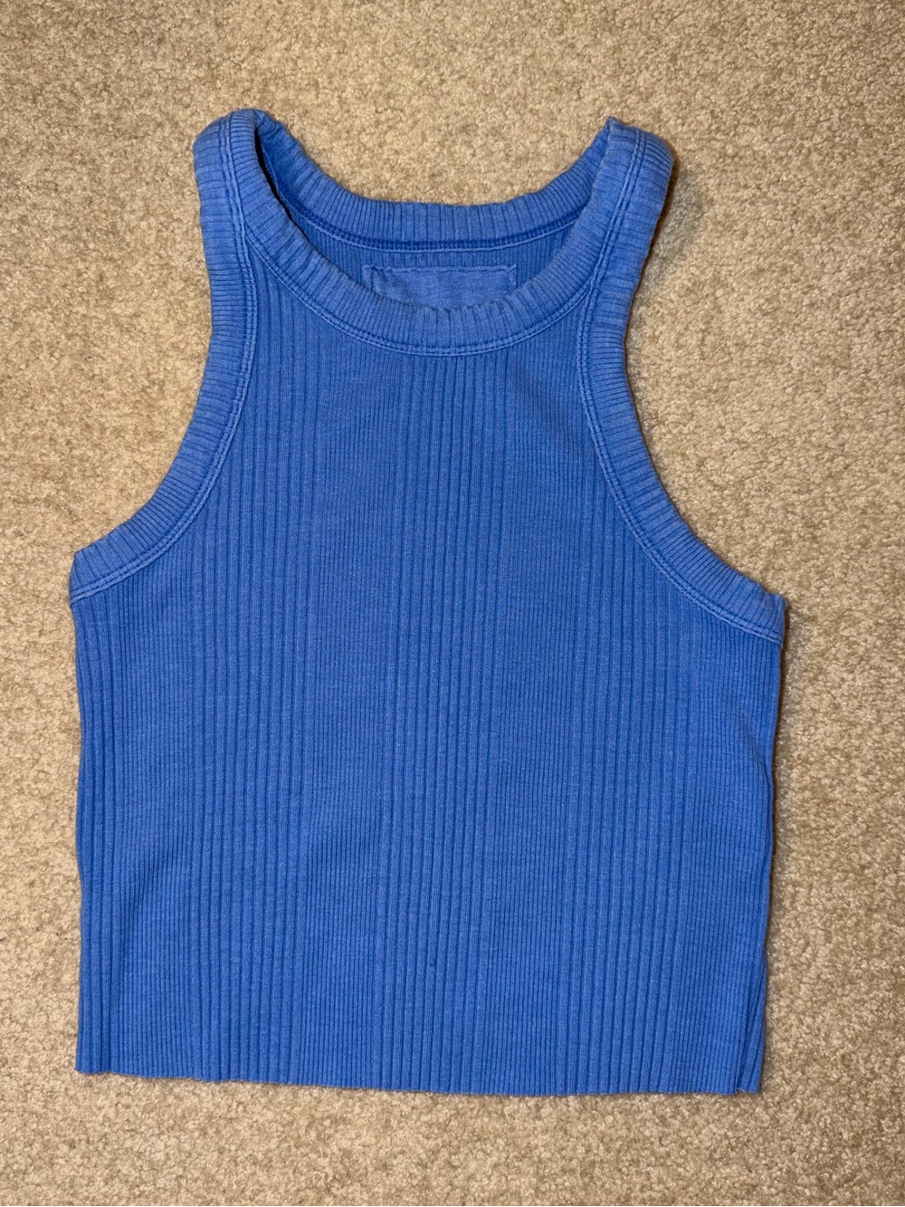 aerie Ribbed Cropped Tank in Bright Blue